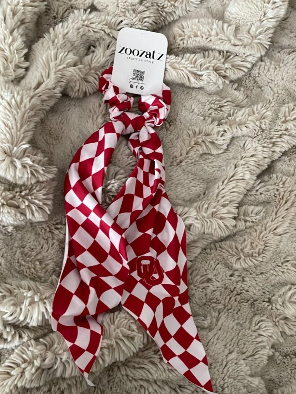 ZooZatz Oklahoma Sooners Checkered Scrunchie Scarf-NWT